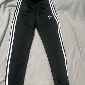 Adidas Kids Black Joggers with White Stripes